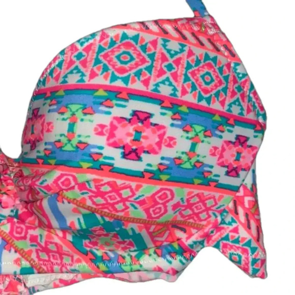 NWT 32C Coco Rave bright halter bikini top white pink orange light padding - Picture 3 of 11
